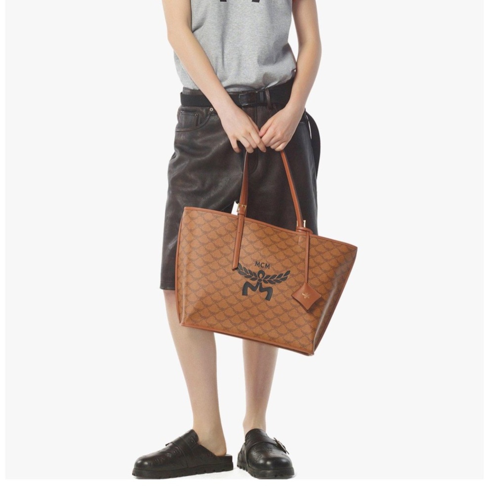 MCM Lauretos Monogram Canvas Medium Shopper Tote in Cognac - Picture 16 of 16